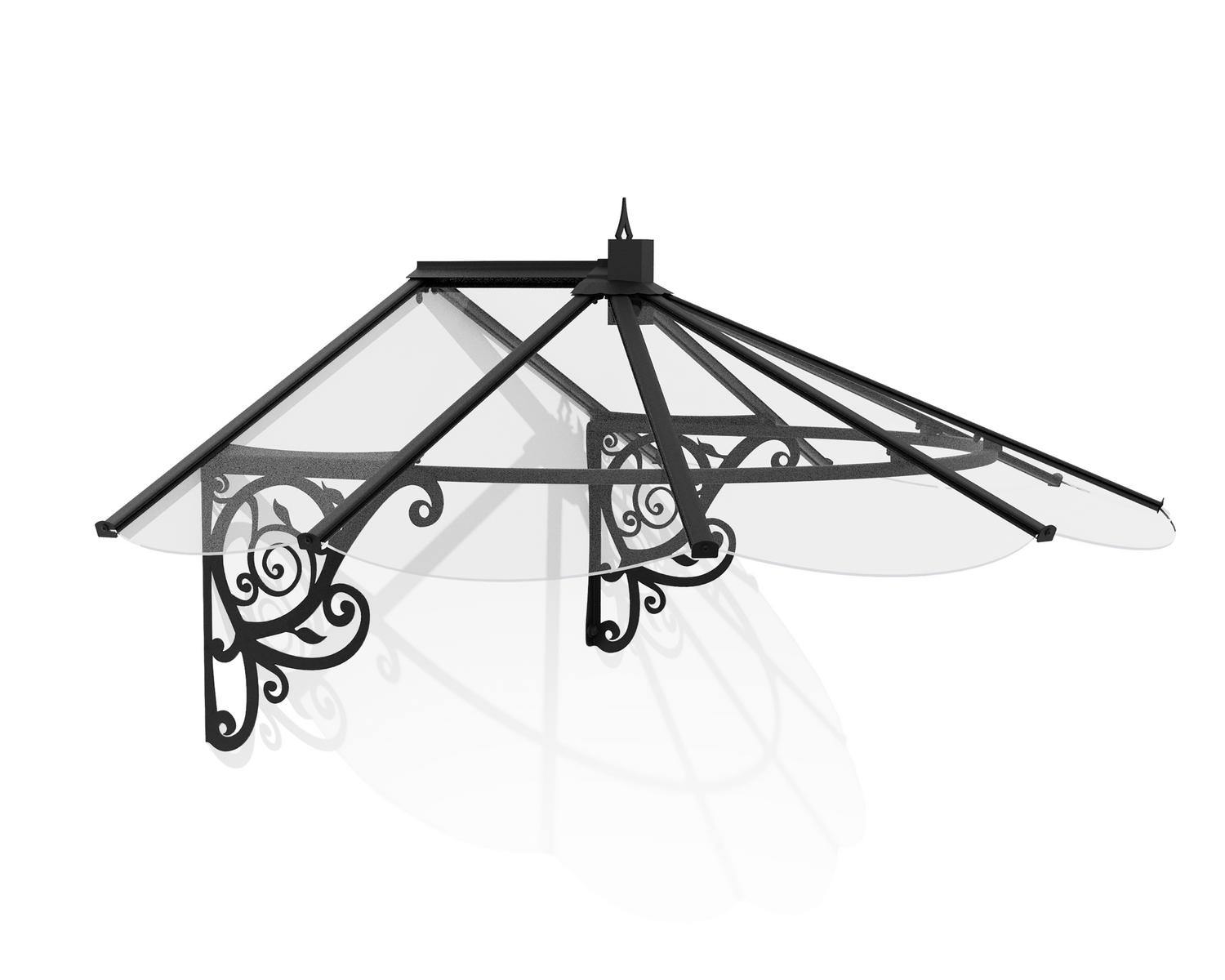 Lily 3 ft. x 6 ft. Door Awning Kit- Black Structure & clear Panels