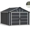 Plastic Garage Shed with Double Door Yukon 11 ft. x 13 ft. Dark Grey Polycarbonate Multiwall and Aluminum Frame