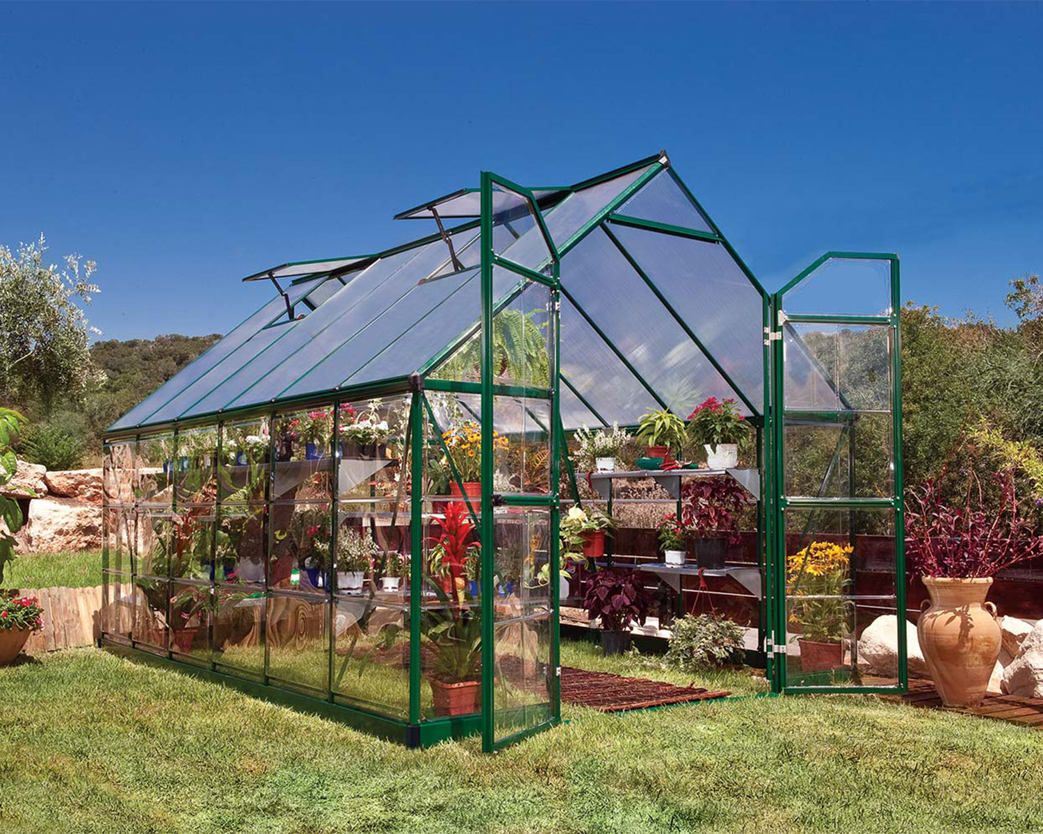 Greenhouse Balance 8' x 12' Kit - Green Structure & Clear Glazing
