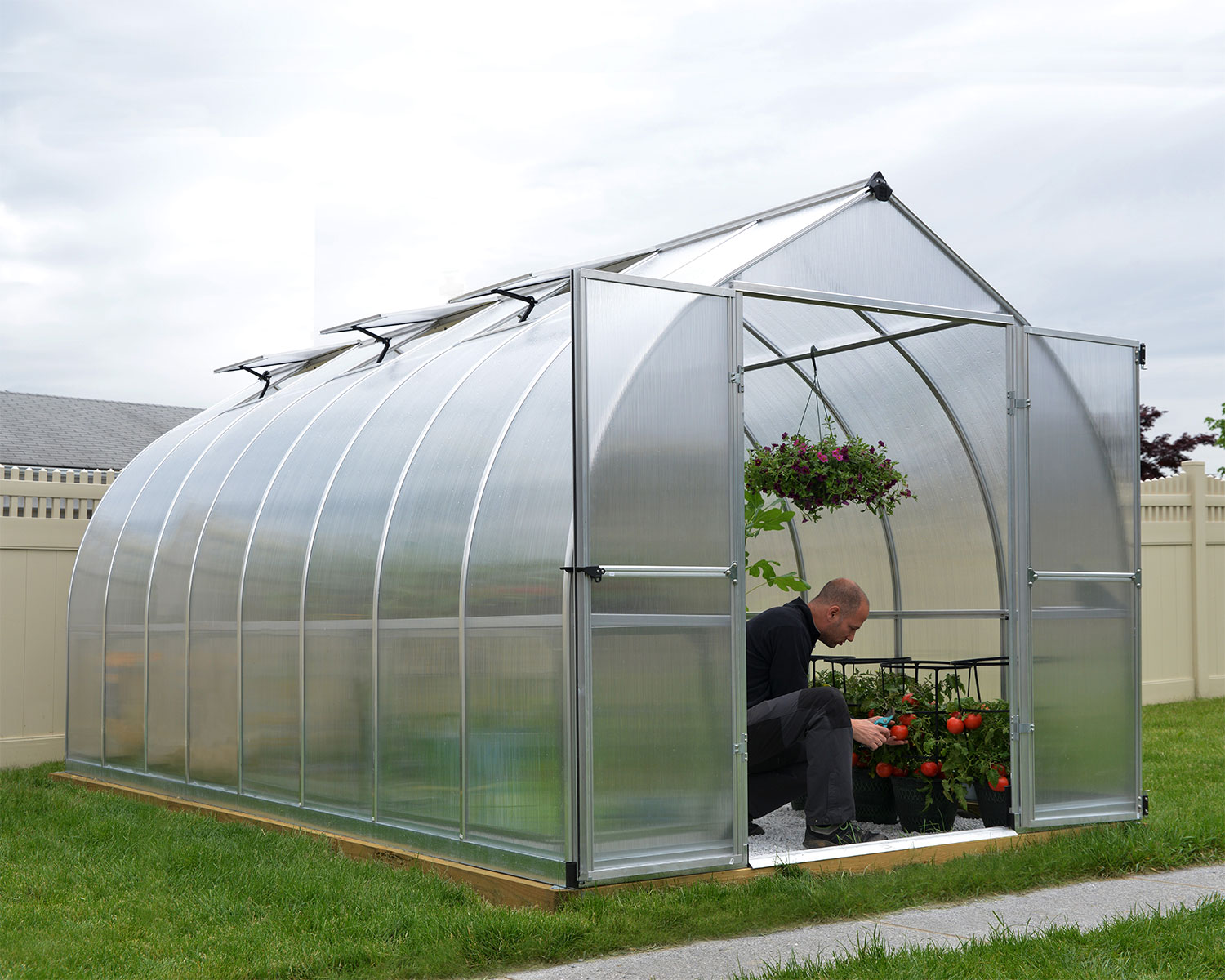 Greenhouse Bella 8' x 16' - Silver Structure & Multiwall Glazing