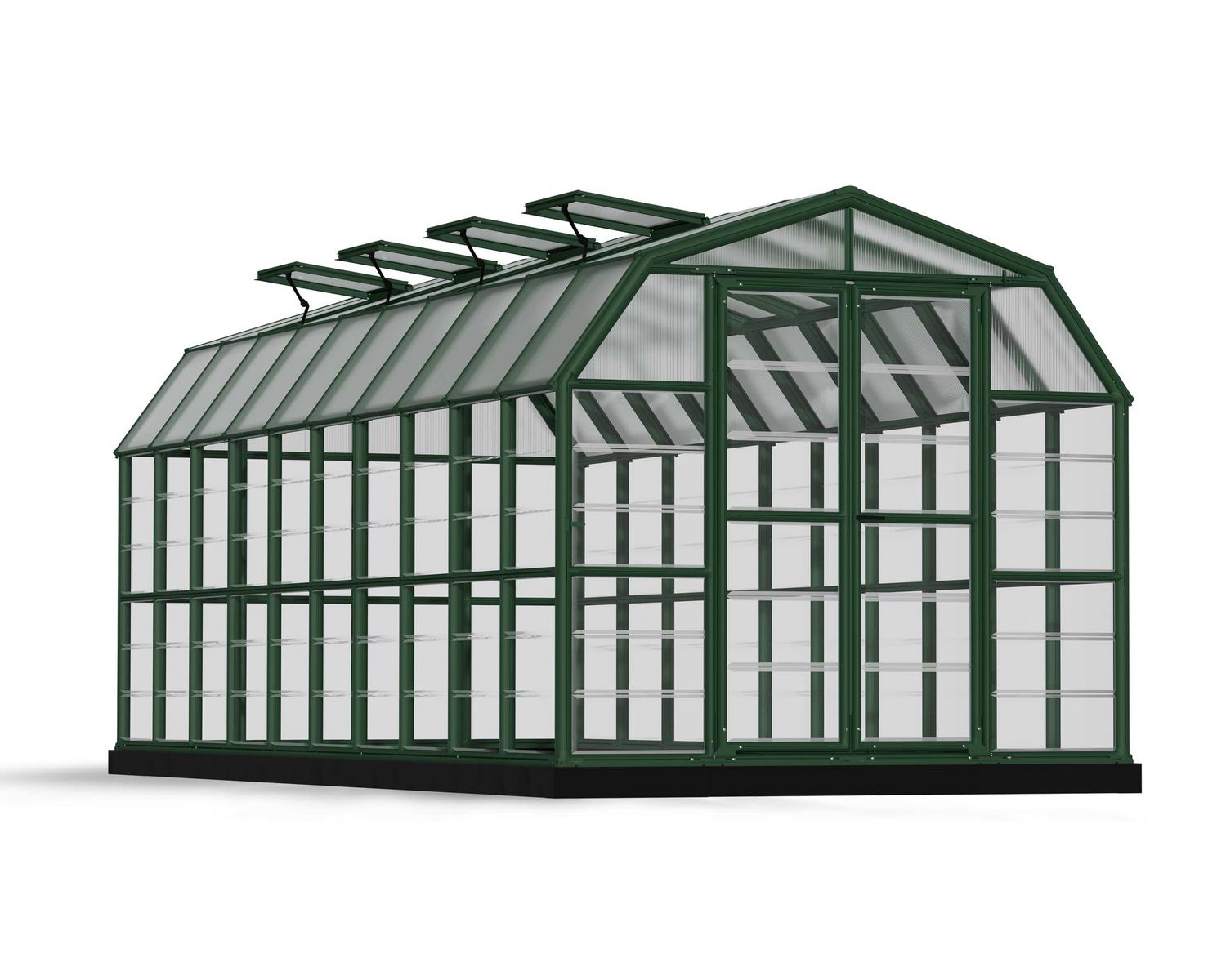 Greenhouse Grand Gardener 8' x 20' Kit - Green Structure & Clear Glazing