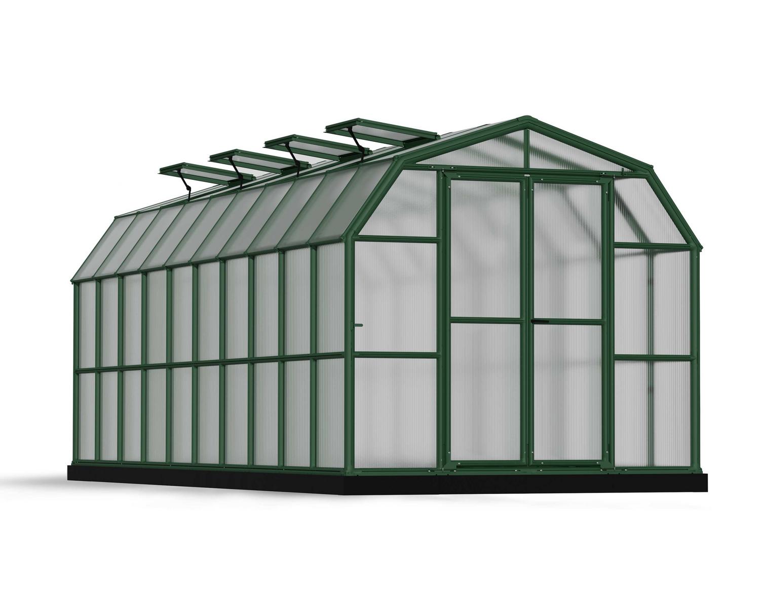 Greenhouses Grand Gardener 8x20 Green Structure & Twinwall Glazing