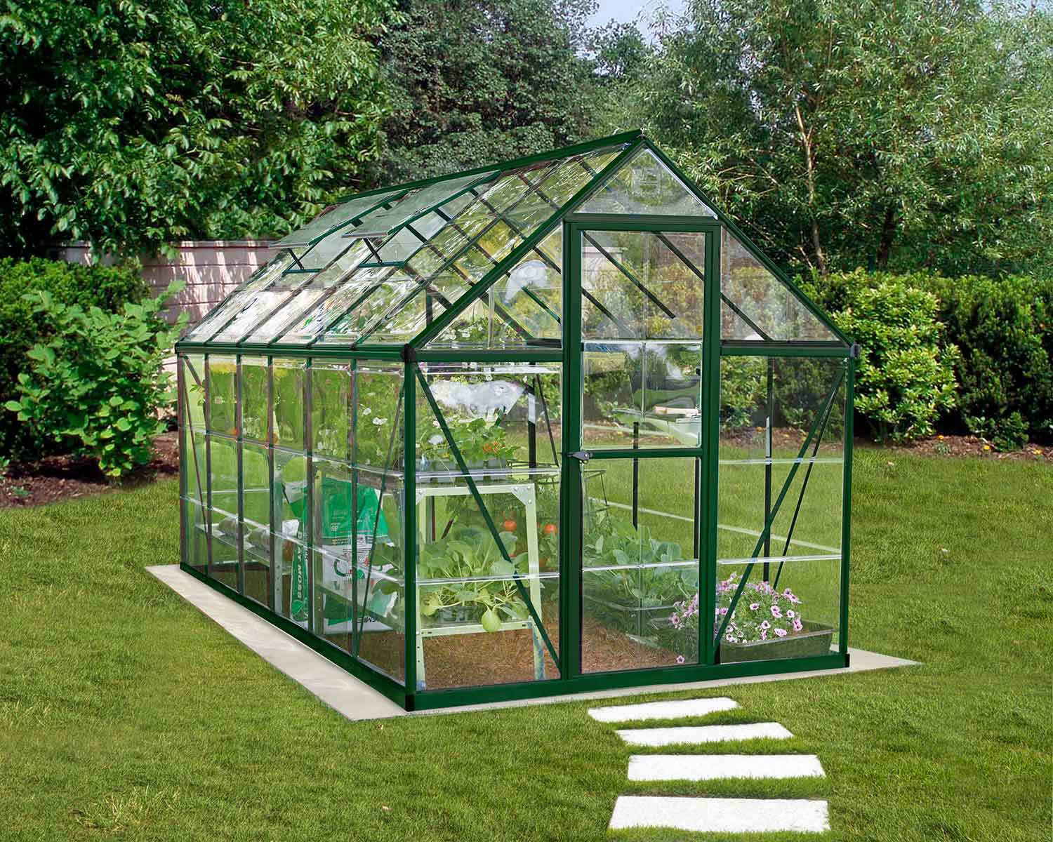 Greenhouse Harmony 6' x 12' Green Structure & Clear Glazing