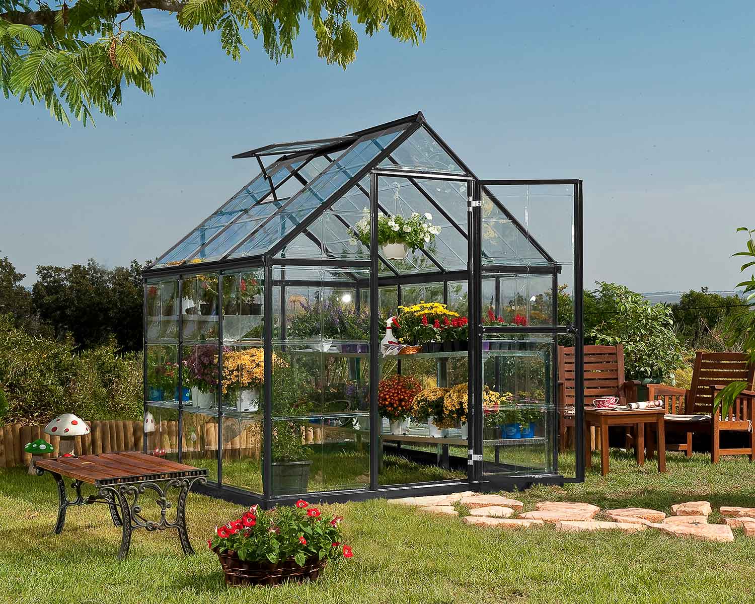 Greenhouse Harmony 6' x 6' Grey Structure & Clear Glazing