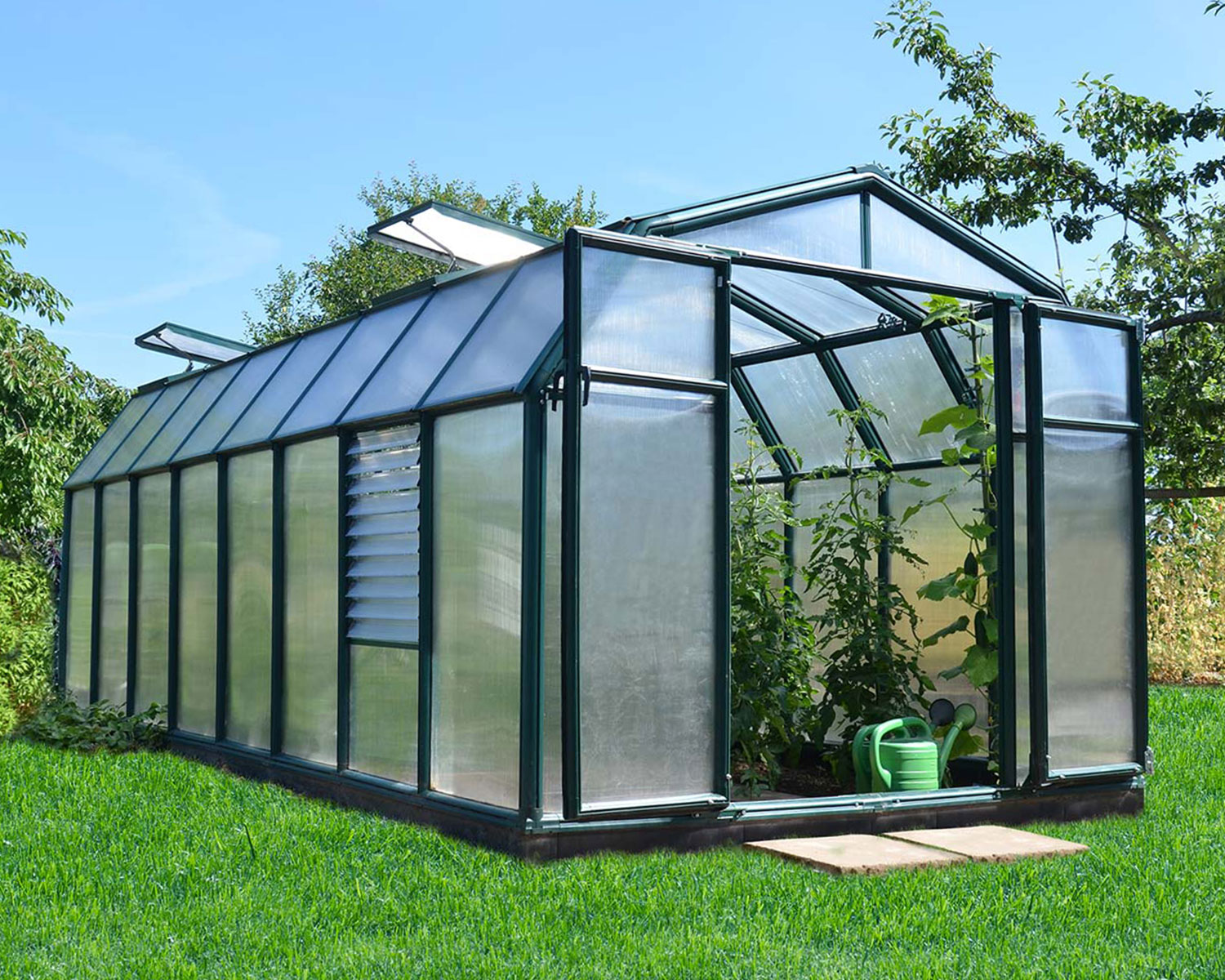 Greenhouse Hobby Gardener 8' x 16' Green Structure & Twinwall Glazing