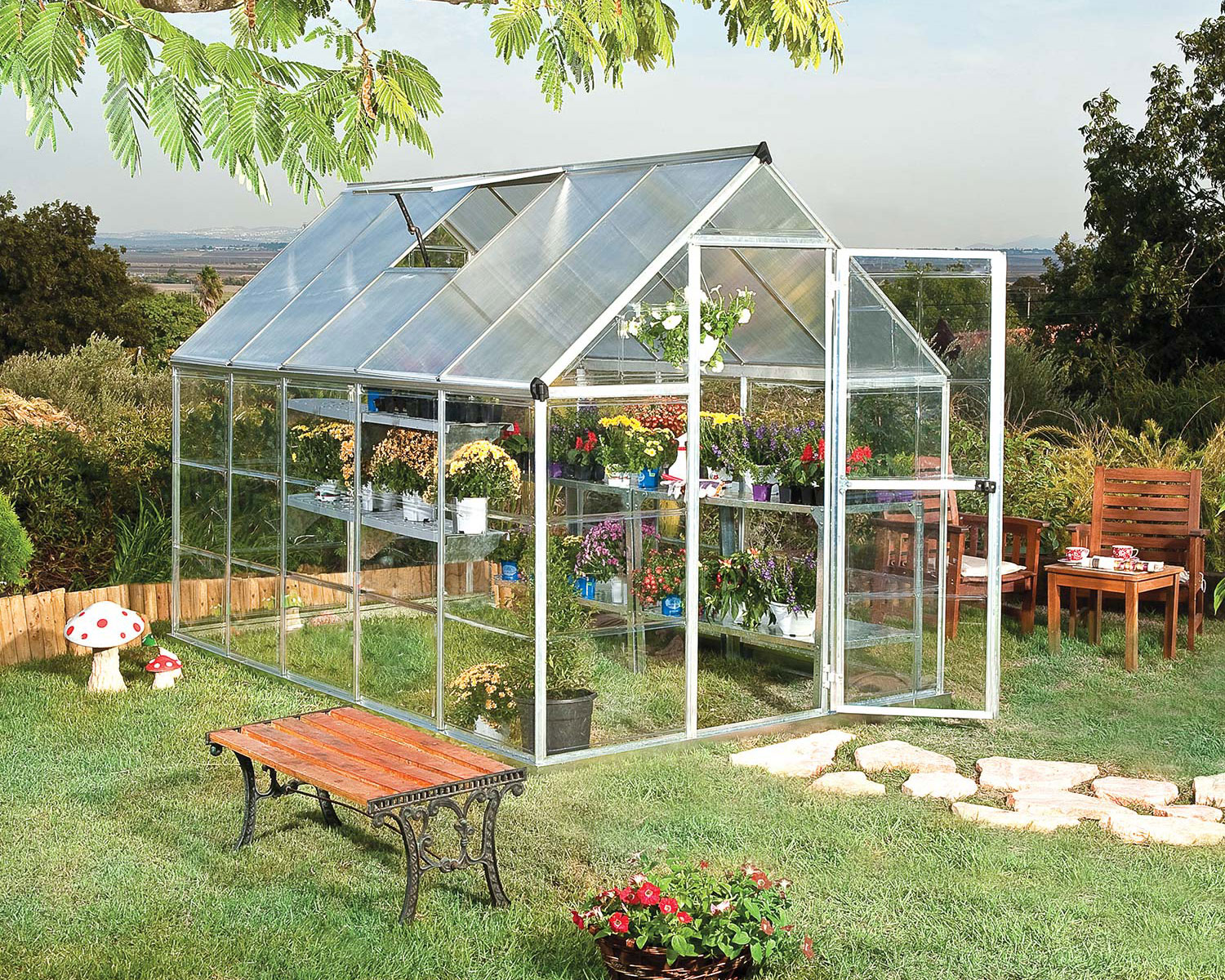 Greenhouse Hybrid 6' x 10' Kit - Silver Structure & Hybrid Glazing