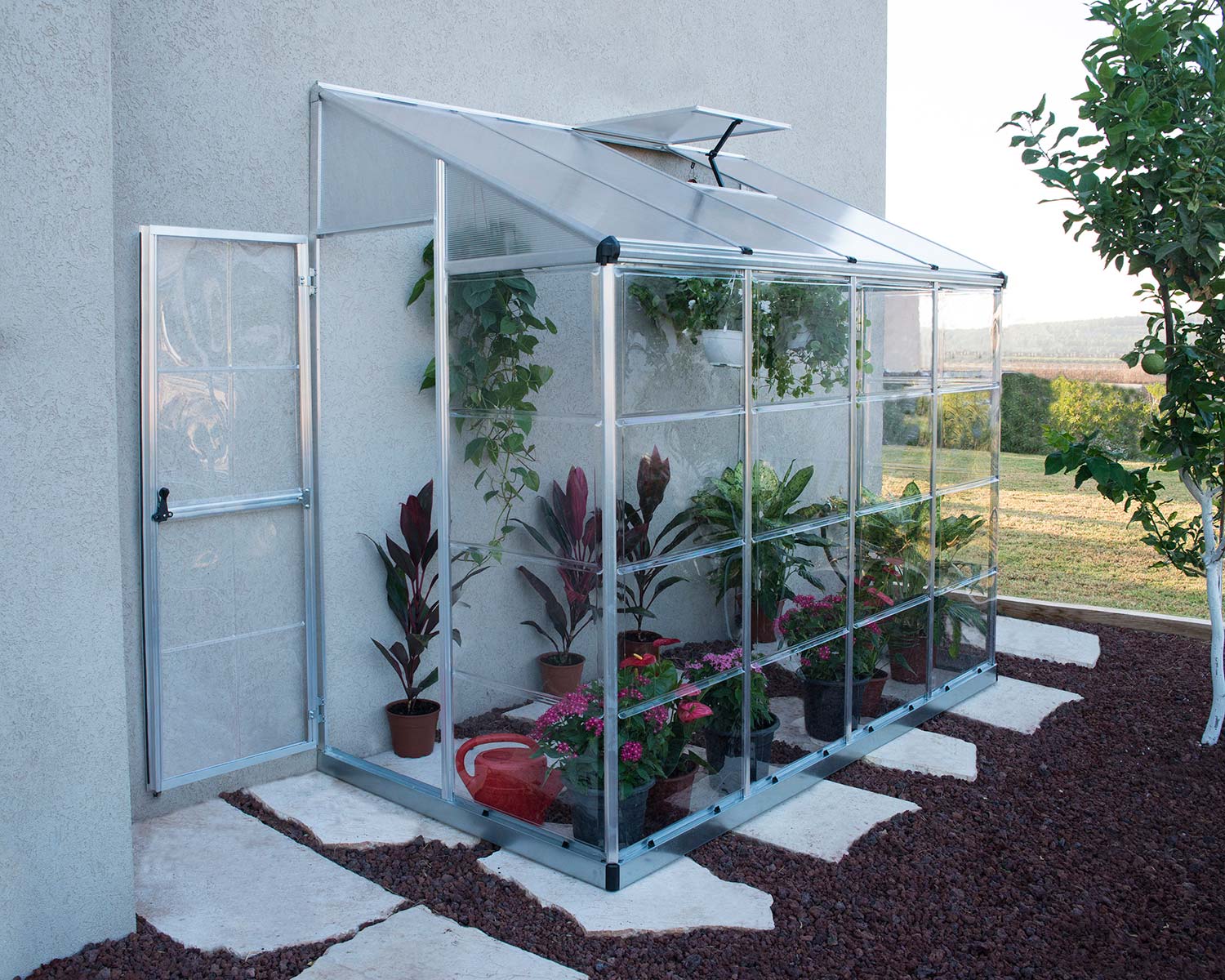 Lean To Greenhouse 8' x 4' Kit - Silver Structure & Polycarbonate Panels
