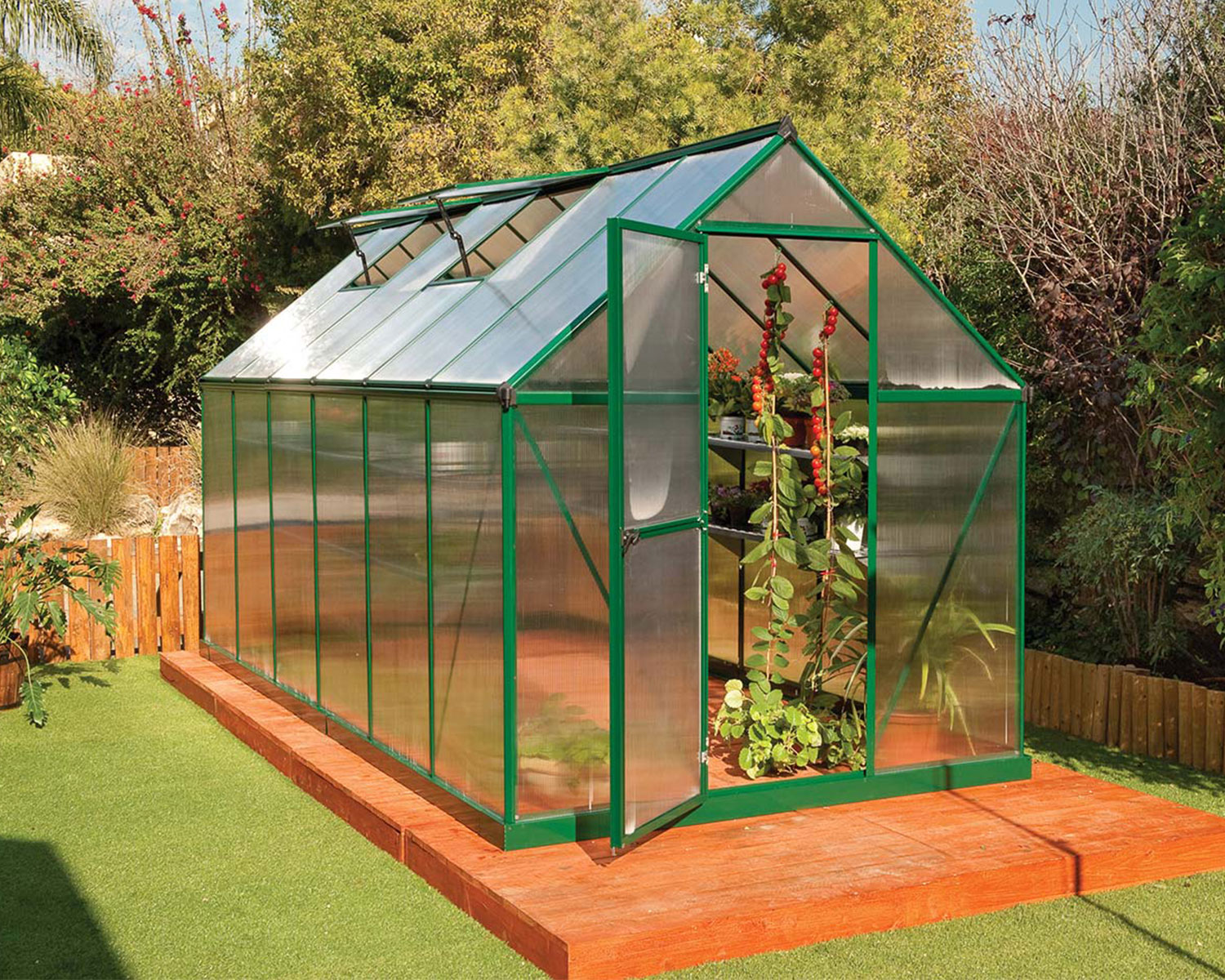 Greenhouse Mythos 6 ft. x 12 ft. Green Structure & Twinwall Panels backyard
