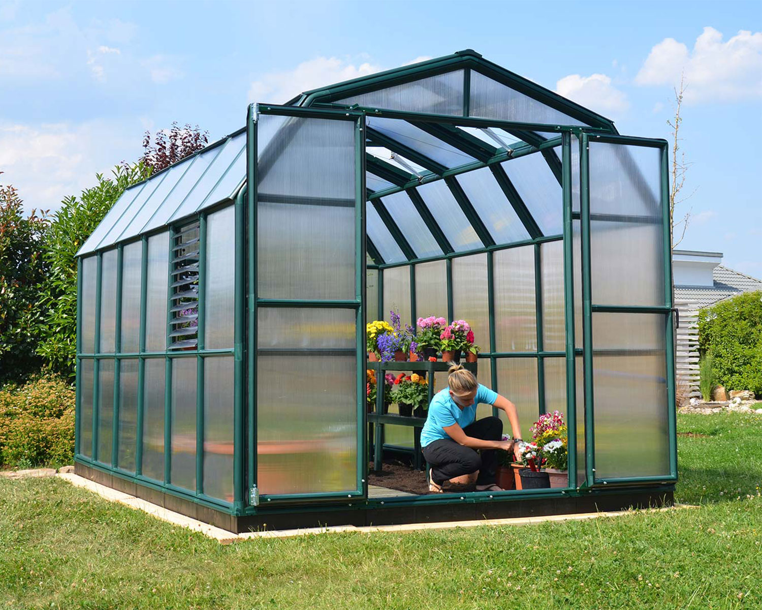 Greenhouse Prestige 8 ft. x 12 ft. Green Structure & Twin Wall Panels gardening