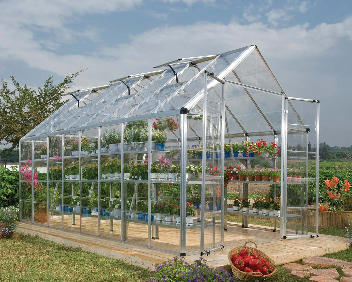Greenhouse Snap & Grow 8' x 16' Silver Structure & Clear Panels open door