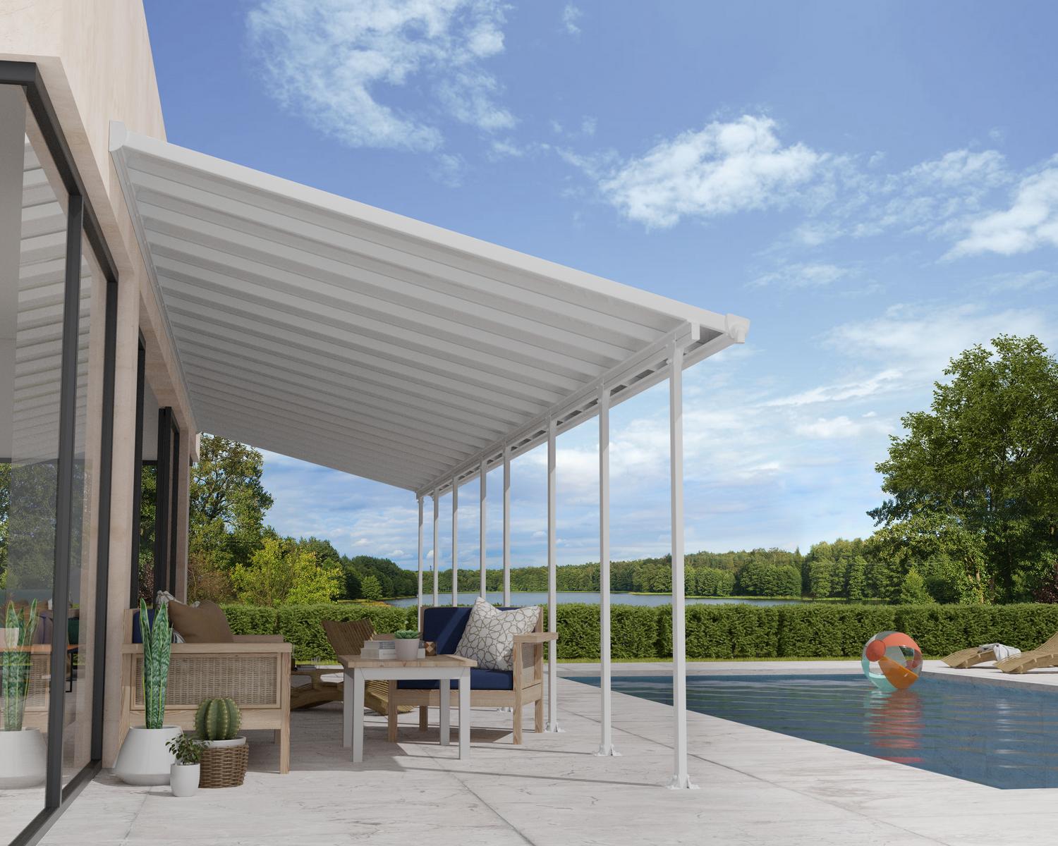 Aluminium Patio Cover 10 ft. x 32 ft. This unit is attached to a house next to a pool patio