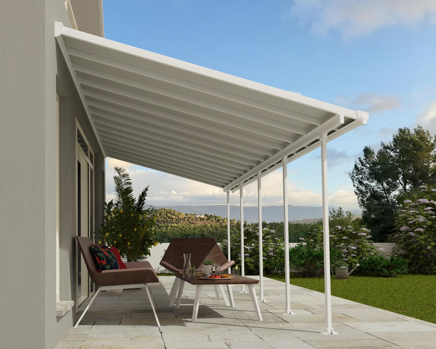 Aluminium White Patio Cover 10 ft. x 28 ft. With Polycarbonate Roof Panels, Used to Cover Outdoor Furniture