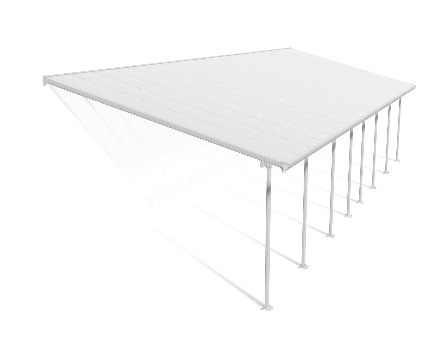 Feria 13 ft. x 40 ft. White Aluminium Patio Cover With 8 Posts, White Twin-Wall Polycarbonate Roof Panels.