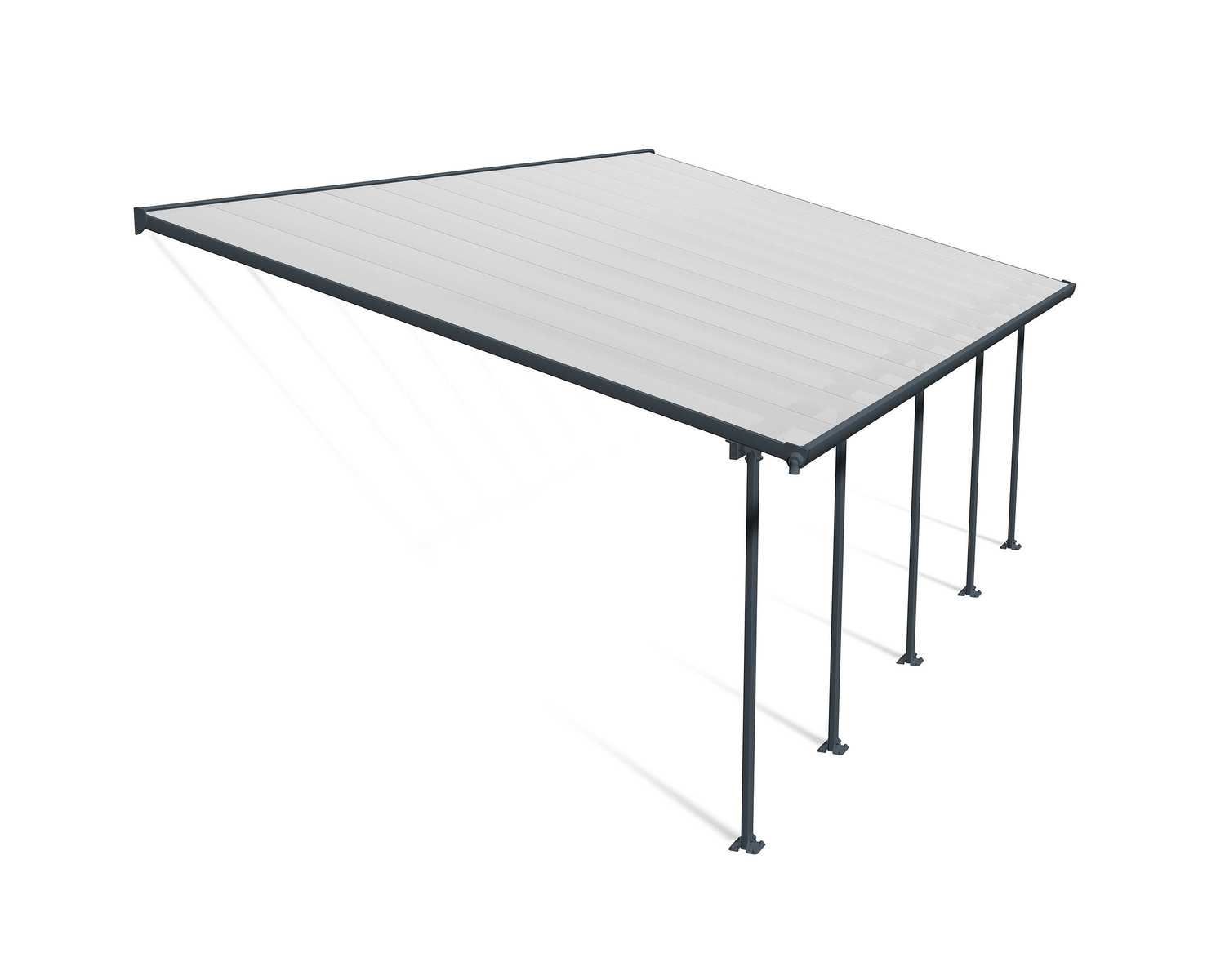 Feria 13 ft. x 26 ft. Grey Aluminium Patio Cover With 5 Posts, Clear Twin-Wall Polycarbonate Roof Panels.