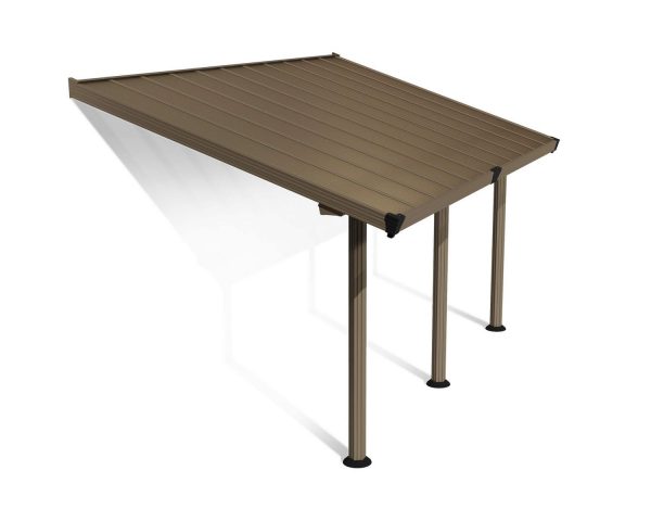 Gala 10 ft. x 18 ft. Taupe Aluminium Patio Cover With 3 Posts, Bronze Twin-Wall Polycarbonate Roof Panels.