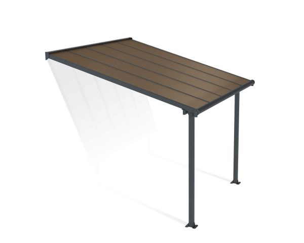 Feria 10 ft. x 10 ft. Grey Aluminium Patio Cover With 2 Posts, Bronze Twin-Wall Polycarbonate Roof Panels.