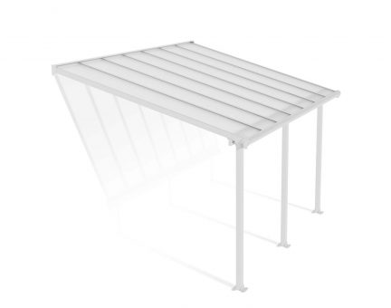 Feria 10 ft. x 14 ft. White Aluminium Patio Cover With 3 Posts, Clear Twin-Wall Polycarbonate Roof Panels.