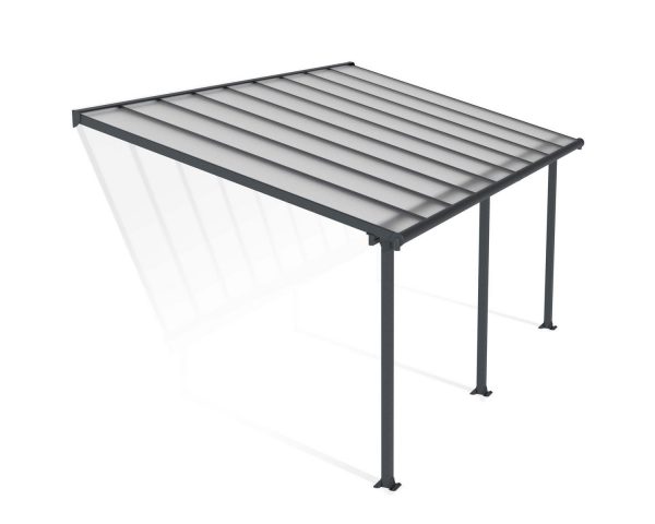 Olympia 10 ft. x 18 ft. Grey Aluminium Patio Cover With 3 Posts, Clear Twin-Wall Polycarbonate Roof Panels