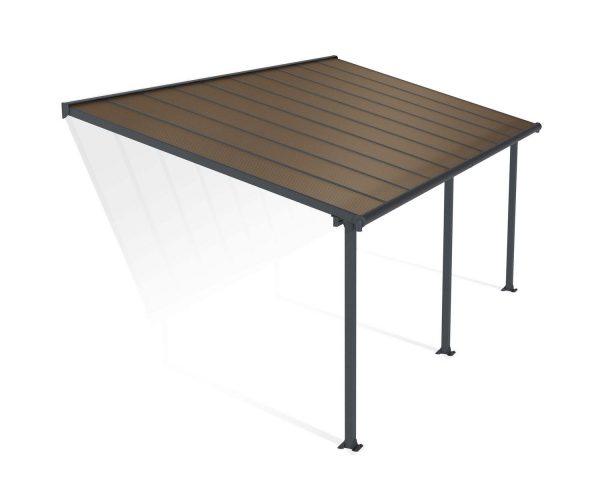 Feria 10 ft. x 20 ft. Grey Aluminium Patio Cover With 3 Posts, Bronze Twin-Wall Polycarbonate Roof Panels