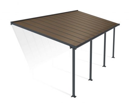 Olympia 10 ft. x 24 ft. Grey Aluminium Patio Cover With 4 Posts, Bronze Twin-Wall Polycarbonate Roof Panels