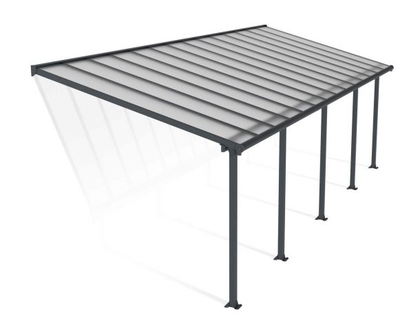 Patio Cover Kit Olympia 3 ft. x 8.50 ft. Grey Structure & Clear Multi Wall Glazing