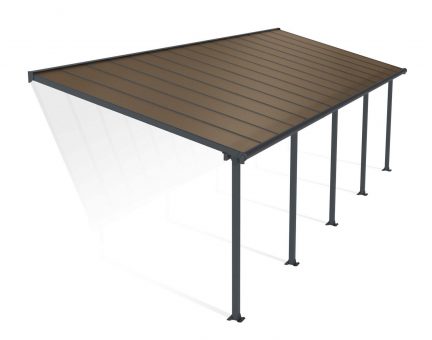 Olympia10 ft. x 30 ft. Grey Aluminium Patio Cover With 5 Posts, Bronze Twin-Wall Polycarbonate Roof Panels.