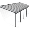 Olympia 10 ft. x 32 ft. Grey Aluminium Patio Cover With 5 Posts, Clear Twin-Wall Polycarbonate Roof Panels