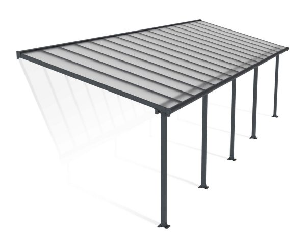 Olympia 10 ft. x 32 ft. Grey Aluminium Patio Cover With 5 Posts, Clear Twin-Wall Polycarbonate Roof Panels