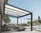 Grey Aluminium Patio Cover With Clear twin-wall polycarbonate roof panels on Beside Pool Patio protect garden furniture